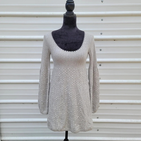 Marciano Cashmere Wool Rabit Sequin Gray Bubble Long Sleeve Sweater Dress XS - Picture 11 of 13